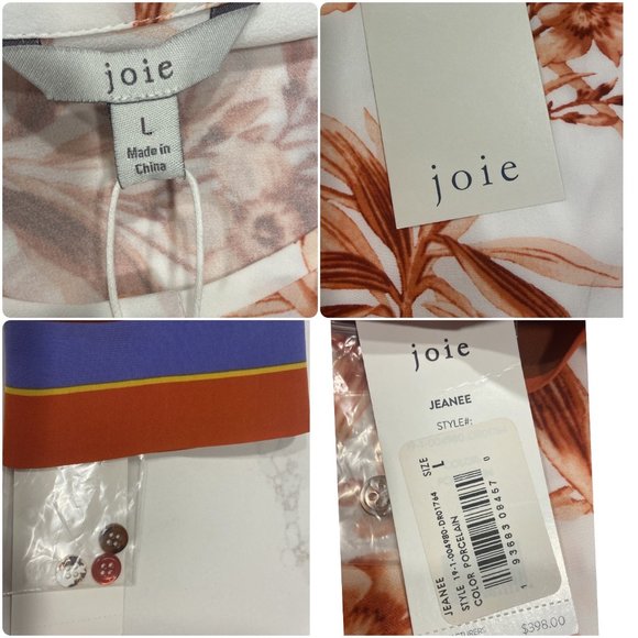 NWT JOIE "JEANEE" Floral-Print 3/4-Sleeve Dress in Porcelain - Size Large - Picture 4 of 13